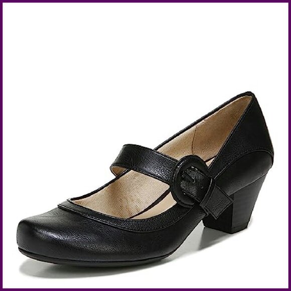 Women's Mary Jane Pumps, 1 7/8 Inch Heel, Faux Leather, Adjustable Buckle - Picture 7 of 8